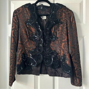 Vintage Farinae Jacquard Scalloped Sequined Lace Jacket Size 10 Fall
